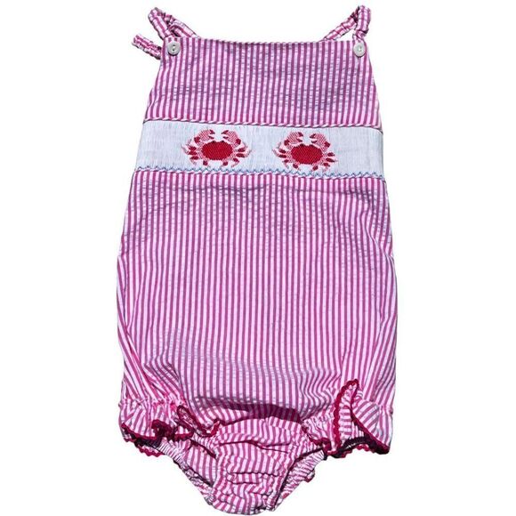 NWT! Silly Goose Vive La Fete Crabs Smocked One Piece Bubble Sun Suit Romper  6Y - Picture 1 of 5